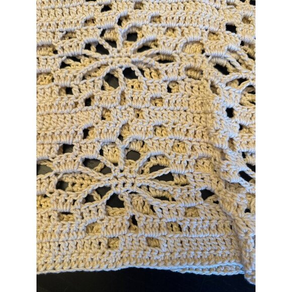 Hand-Crocheted Beige Floral Openwork Long Sleeve Crop Top Medium - Picture 2 of 4